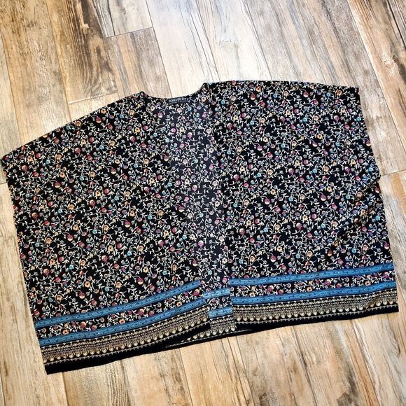🔺️Forever 21 Black Floral Open Front Dolman Kimono Wrap Plus Sized - Picture 4 of 11
